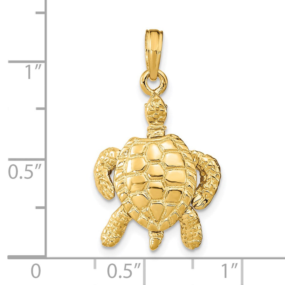 14K Gelbgold Charm Meeresschildkröte 3-D mit beweglichem Kopf und beweglichen Beinen