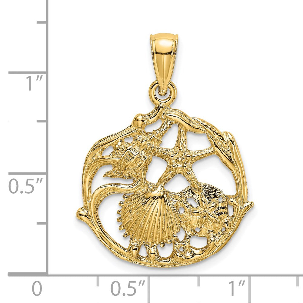 14K Gelbgold Muschel-Cluster-im-Kreis Charm