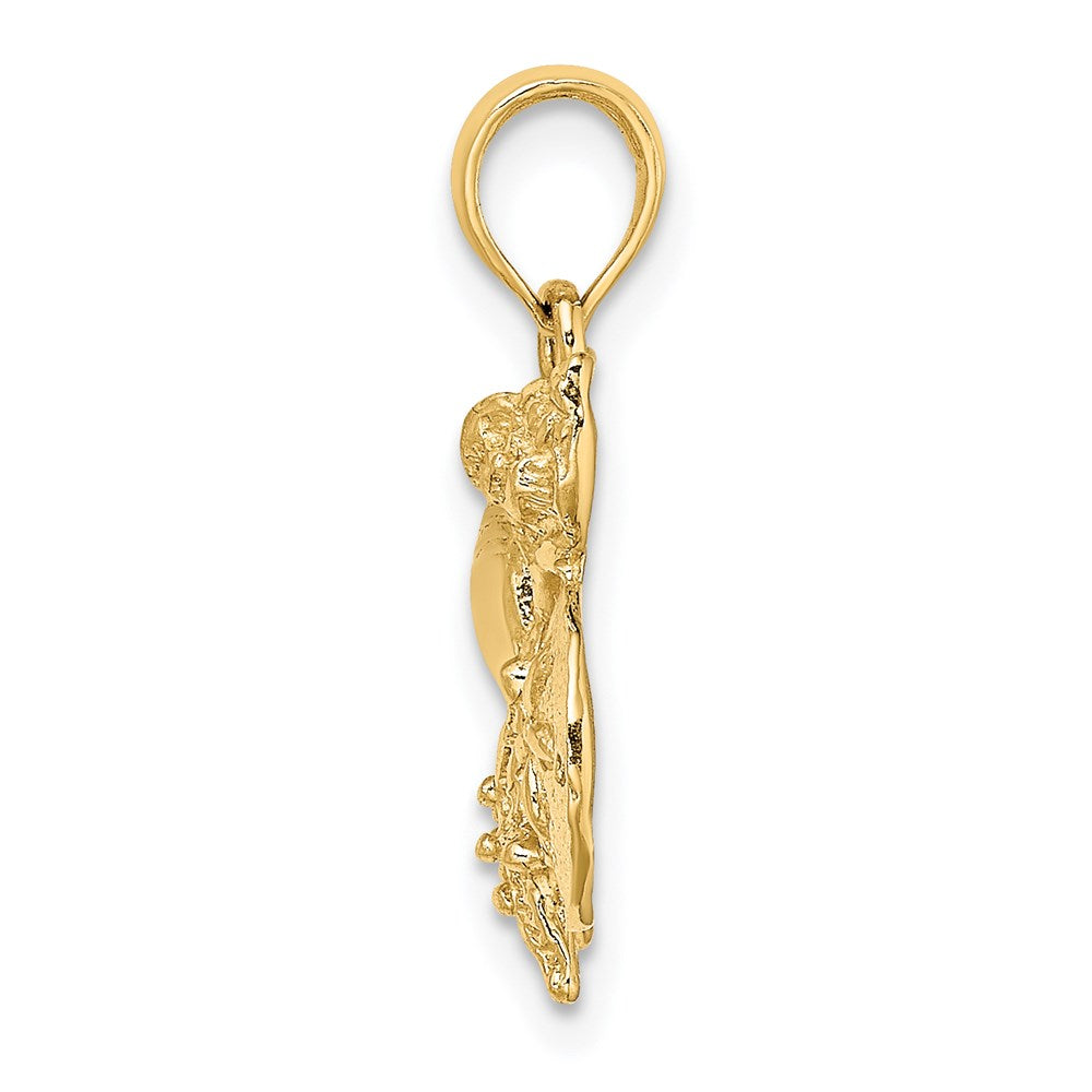14 Karat Gelbgold Polierter Cluster-Charm mit Muschel, Seestern und Sanddollar