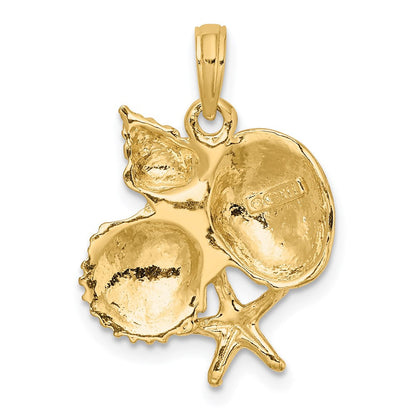 14K Gelbgold Charm mit strukturierter Muschel-Cluster- und Seesternoptik