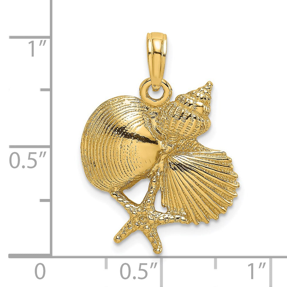14K Gelbgold Charm mit strukturierter Muschel-Cluster- und Seesternoptik