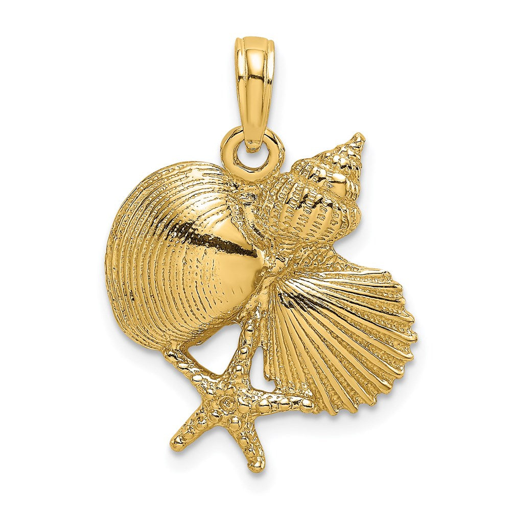 14K Gelbgold Charm mit strukturierter Muschel-Cluster- und Seesternoptik