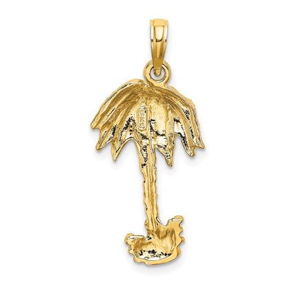 14K Gelbgold 2-D texturierter einzelner Palmenbaum-Charm