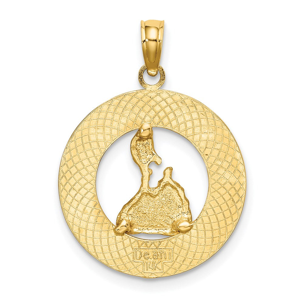 14K Gelbgold BLOCK ISLAND RI Kreis-Charm mit Landkarte