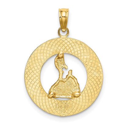 14K Gelbgold BLOCK ISLAND RI Kreis-Charm mit Landkarte