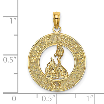 14K Gelbgold BLOCK ISLAND RI Kreis-Charm mit Landkarte