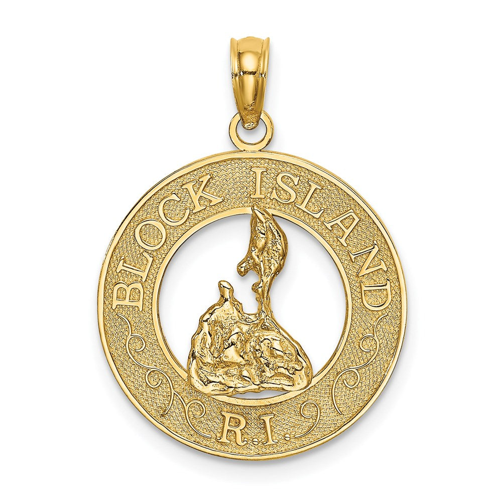 14K Gelbgold BLOCK ISLAND RI Kreis-Charm mit Landkarte