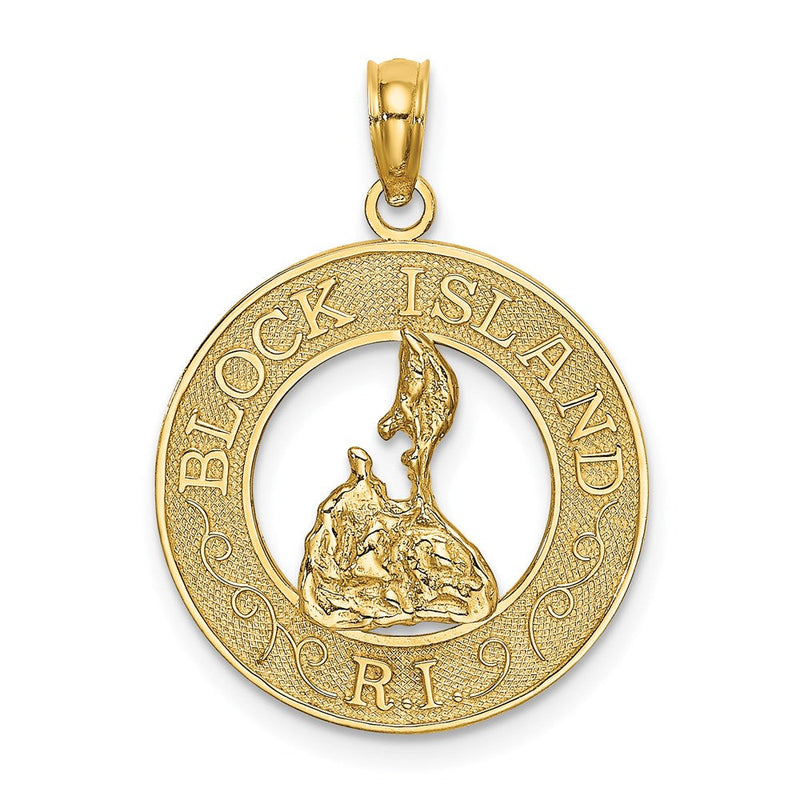 14K Gelbgold BLOCK ISLAND RI Kreis-Charm mit Landkarte