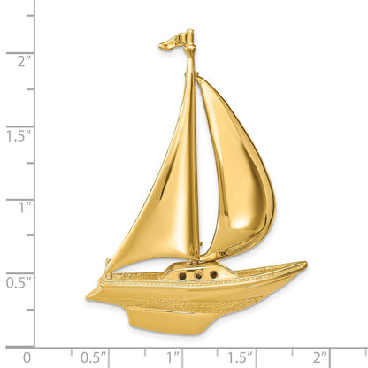 14K Gelbgold 3d Beweglich Segelboot Anhänger