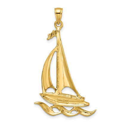 14K Gelbgold Anhänger Segelboot mit Wellen