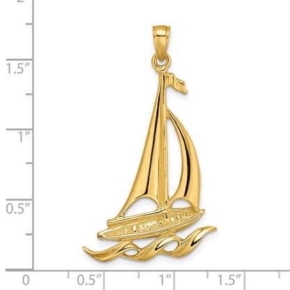 14K Gelbgold Anhänger Segelboot mit Wellen