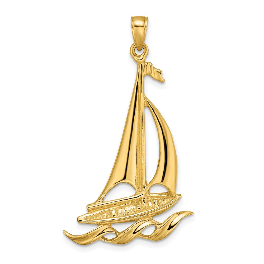 14K Gelbgold Anhänger Segelboot mit Wellen