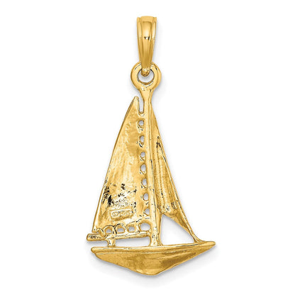 14K Gelbgold 3-D polierter Segelboot-Charm