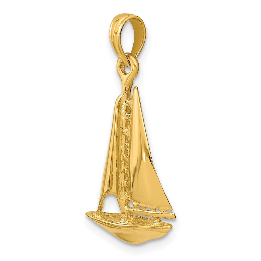 14K Gelbgold 3-D polierter Segelboot-Charm