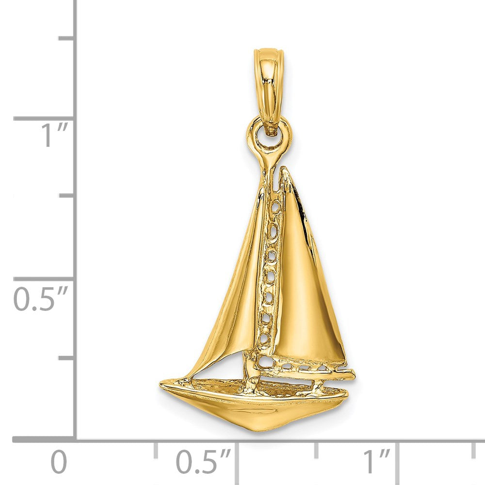 14K Gelbgold 3-D polierter Segelboot-Charm