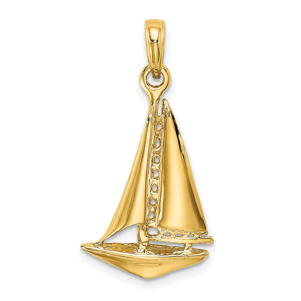 14K Gelbgold 3-D polierter Segelboot-Charm
