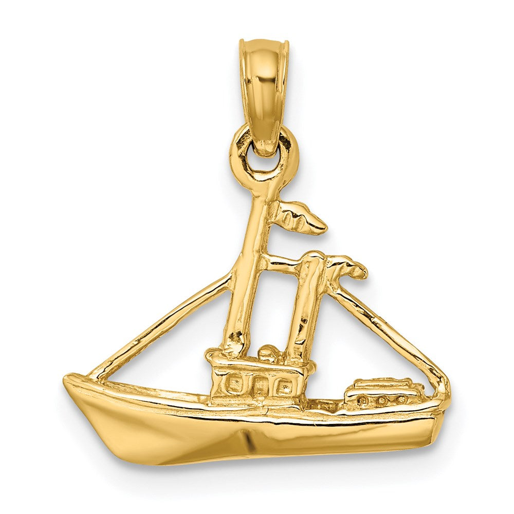 14K Gelbgold 3-D Frachtschiff mit Schlepper-Charm