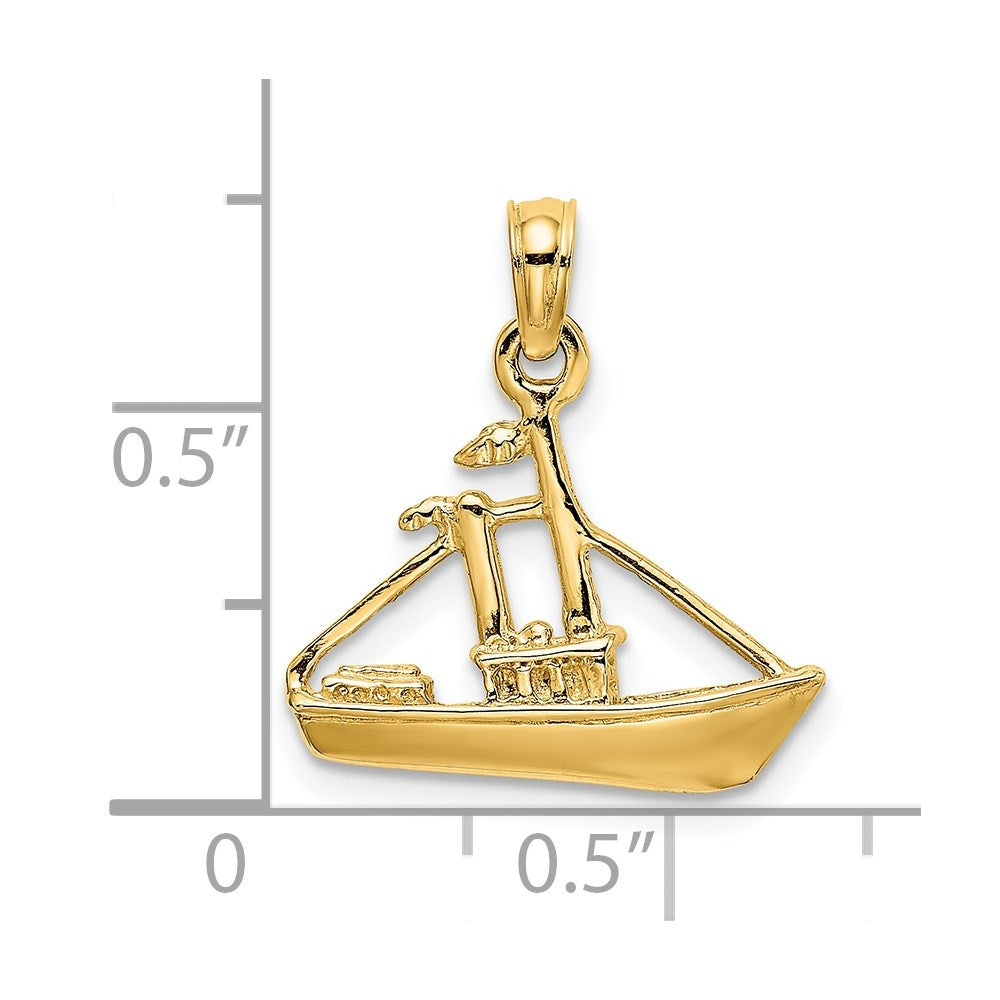 14K Gelbgold 3-D Frachtschiff mit Schlepper-Charm