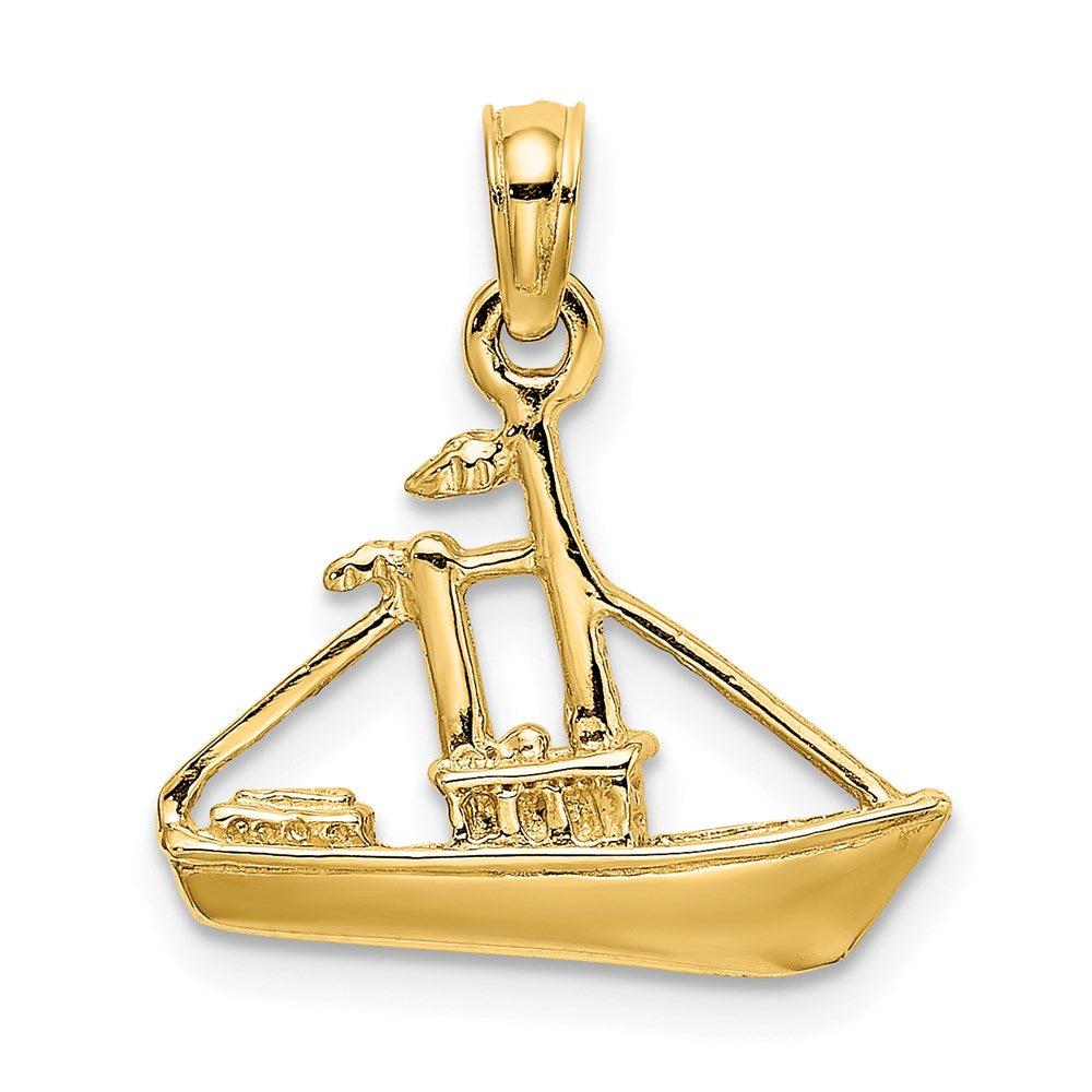 14K Gelbgold 3-D Frachtschiff mit Schlepper-Charm