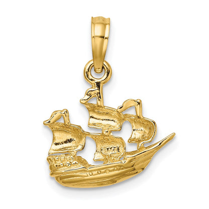 14K Gelbgold 3-D Polierter Segelschiff-Charm