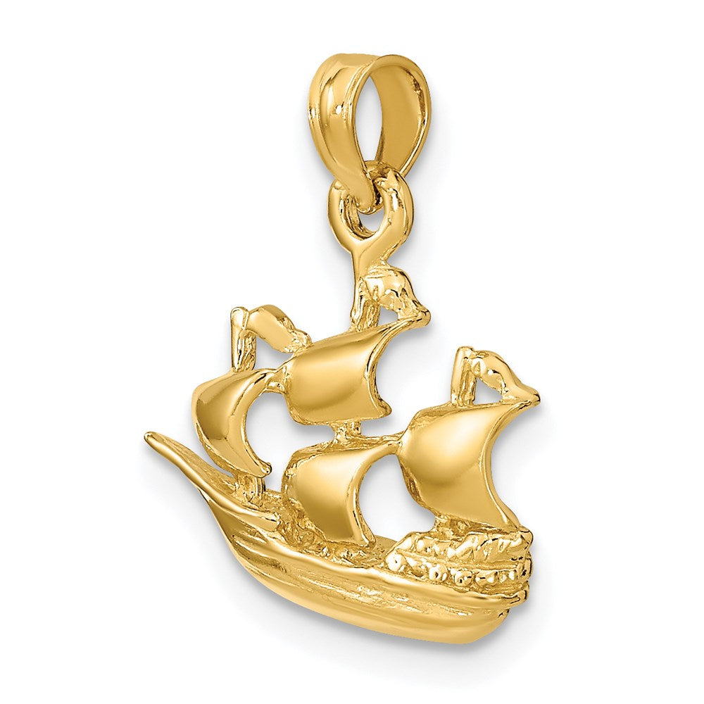 14K Gelbgold 3-D Polierter Segelschiff-Charm