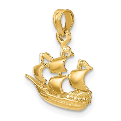 14K Gelbgold 3-D Polierter Segelschiff-Charm