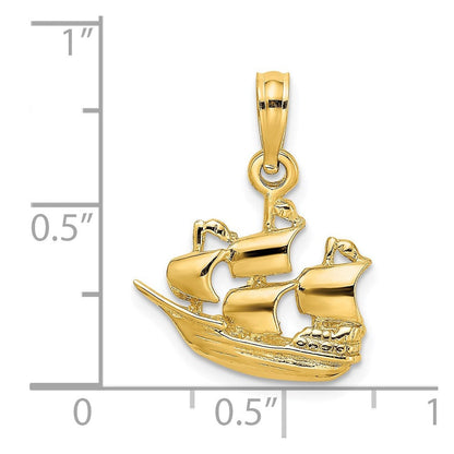 14K Gelbgold 3-D Polierter Segelschiff-Charm