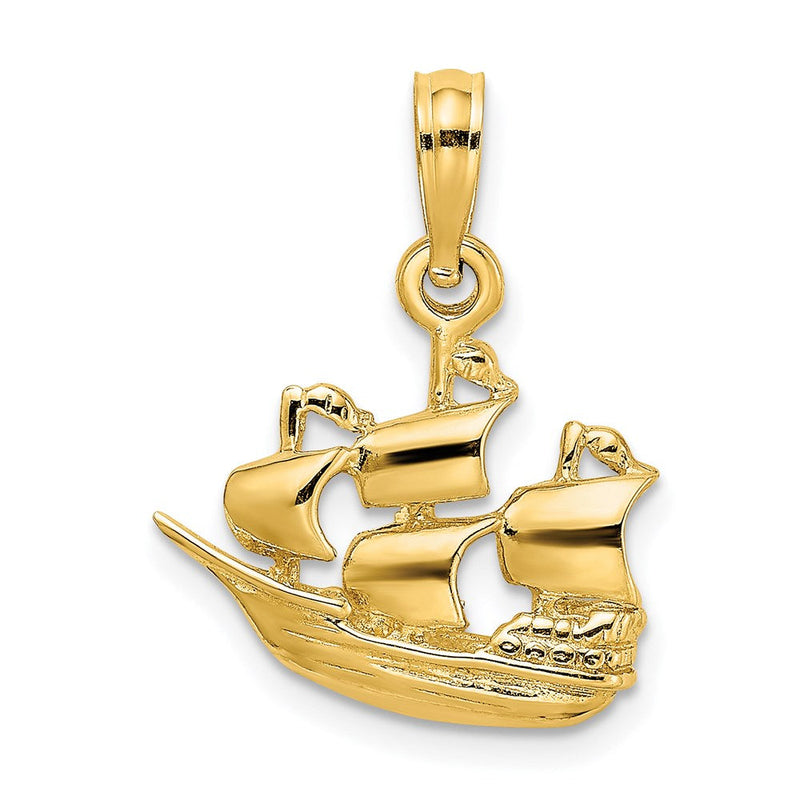 14K Gelbgold 3-D Polierter Segelschiff-Charm