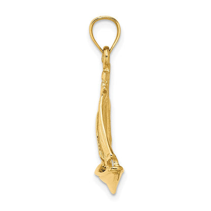 14K Gelbgold 3D-polierter Charm „Kreuzfahrtschiff mit 3 Segeln“