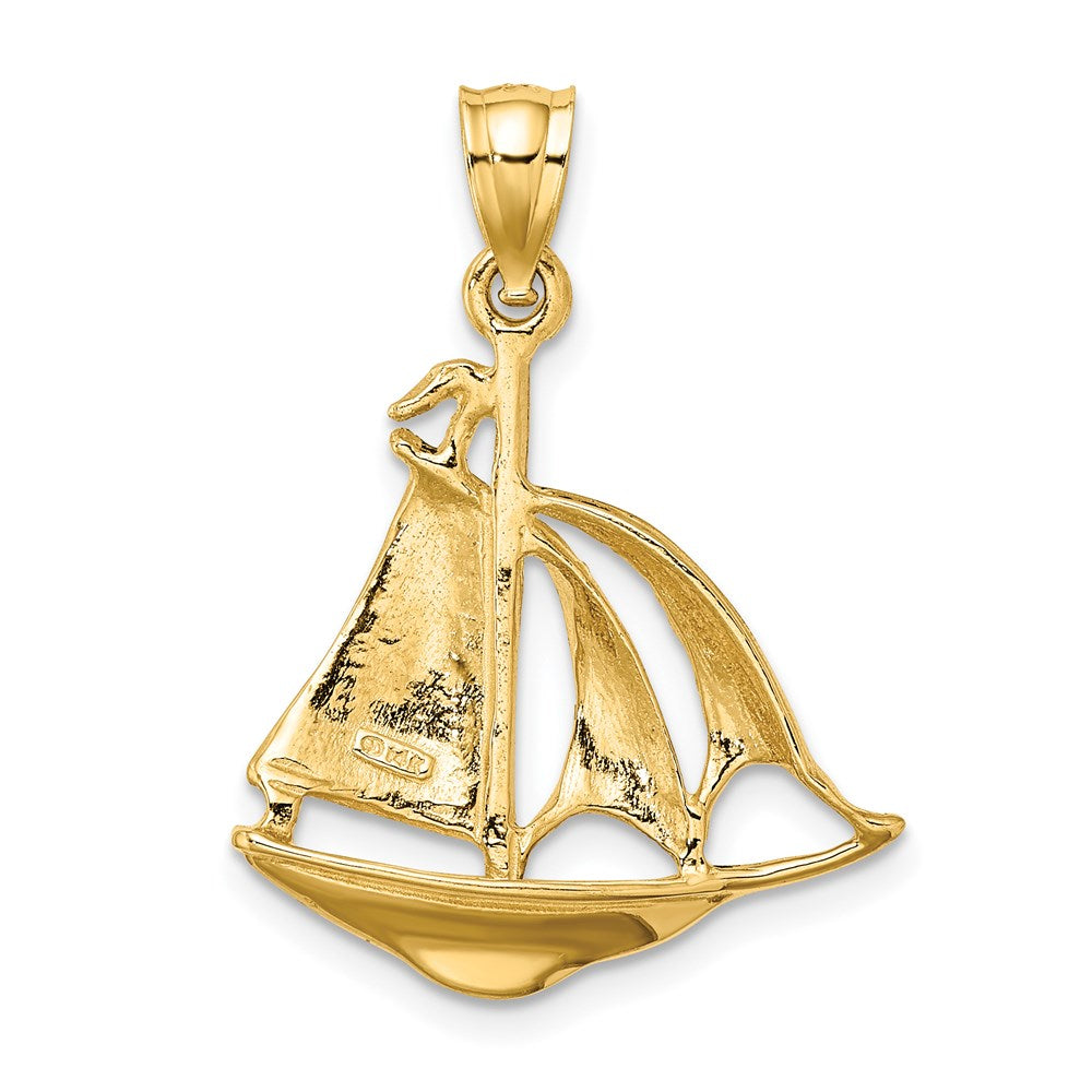 14K Gelbgold 3D-polierter Charm „Kreuzfahrtschiff mit 3 Segeln“