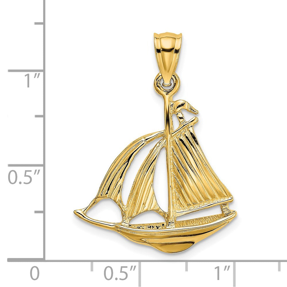 14K Gelbgold 3D-polierter Charm „Kreuzfahrtschiff mit 3 Segeln“