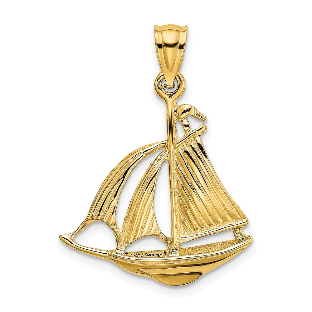 14K Gelbgold 3D-polierter Charm „Kreuzfahrtschiff mit 3 Segeln“