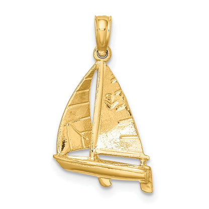 14K Gelbgold 3-d Poliert Segelboot Charm