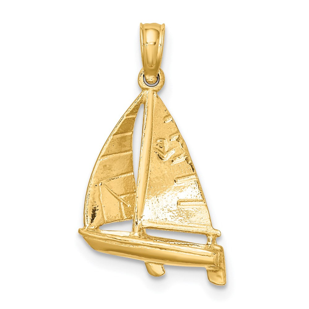 14K Gelbgold 3-d Poliert Segelboot Charm