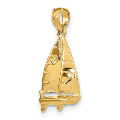 14K Gelbgold 3-d Poliert Segelboot Charm