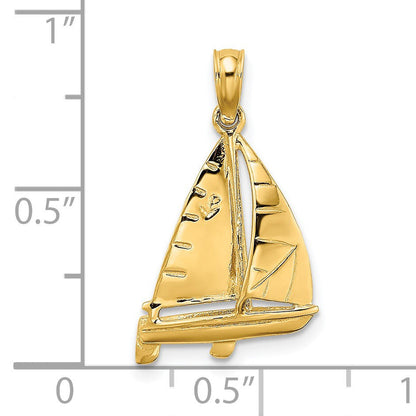 14K Gelbgold 3-d Poliert Segelboot Charm