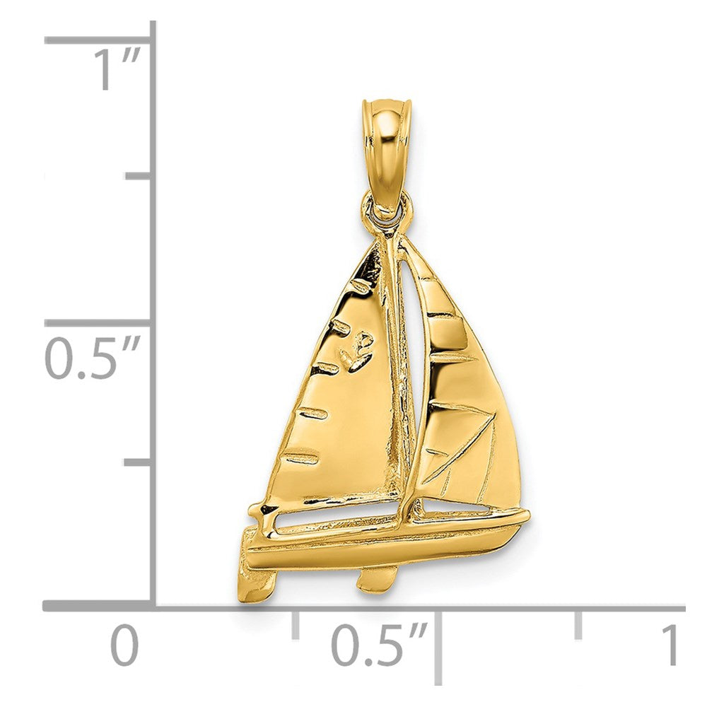 14K Gelbgold 3-d Poliert Segelboot Charm