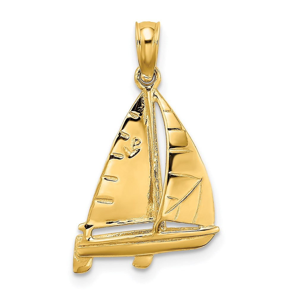14K Gelbgold 3-d Poliert Segelboot Charm