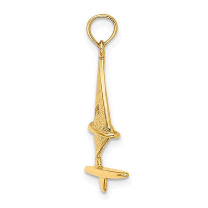 14 K Gelbgold Charm „Surfbrett mit Windsegel“, 3D-strukturiert