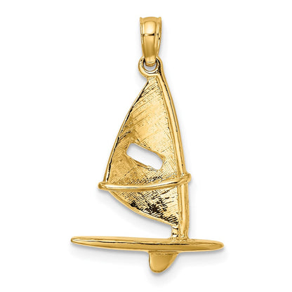 14 K Gelbgold Charm „Surfbrett mit Windsegel“, 3D-strukturiert