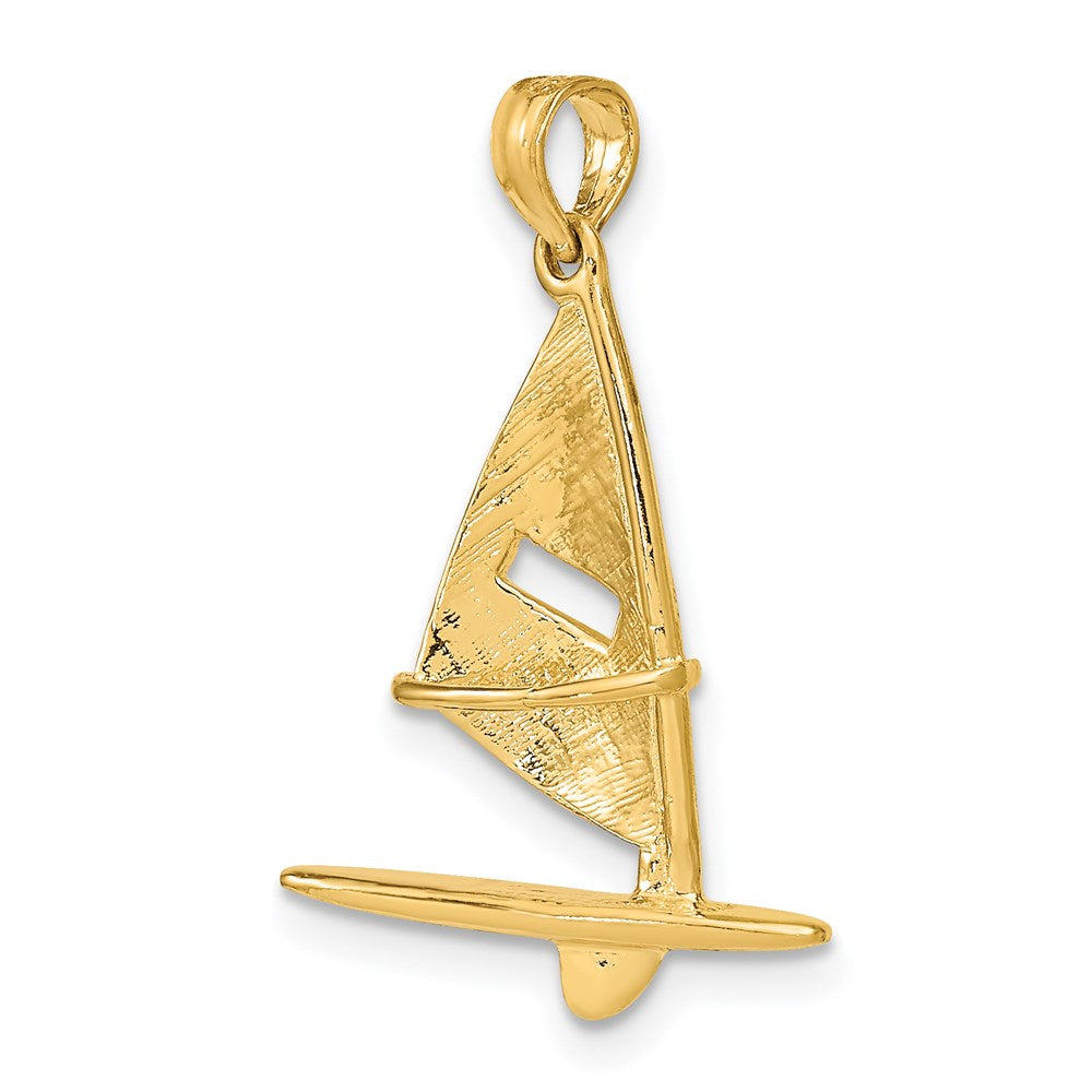 14 K Gelbgold Charm „Surfbrett mit Windsegel“, 3D-strukturiert