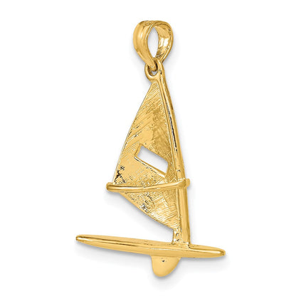 14 K Gelbgold Charm „Surfbrett mit Windsegel“, 3D-strukturiert