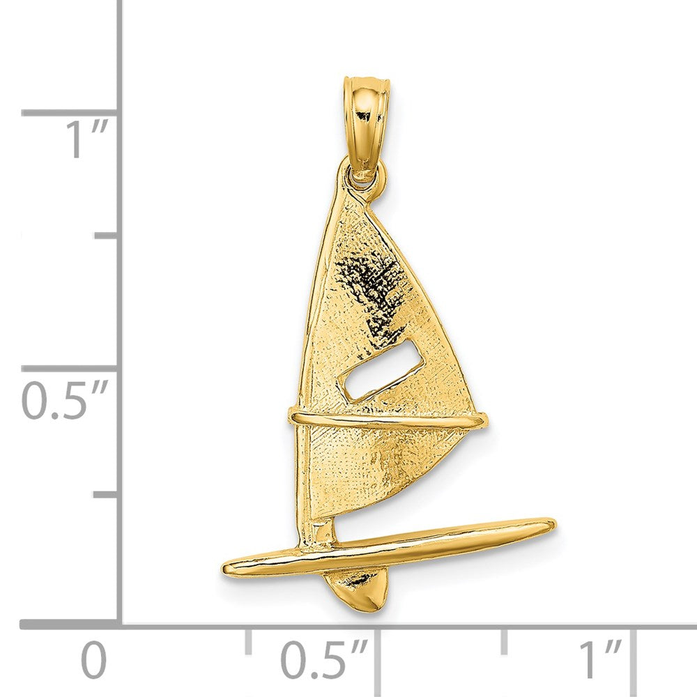 14 K Gelbgold Charm „Surfbrett mit Windsegel“, 3D-strukturiert