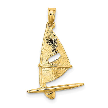 14 K Gelbgold Charm „Surfbrett mit Windsegel“, 3D-strukturiert