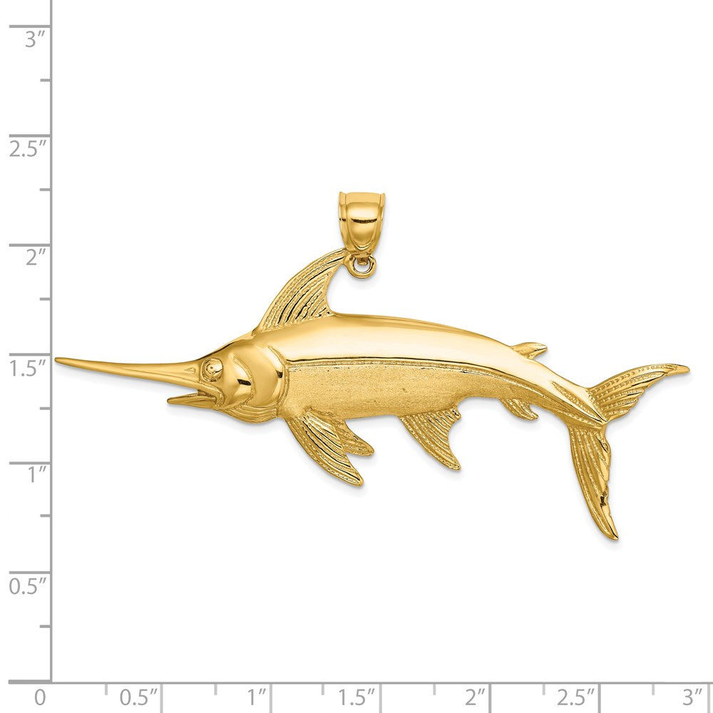 14K Gelbgold 2-D Polierter/Satinierter Schwertfisch-Charm