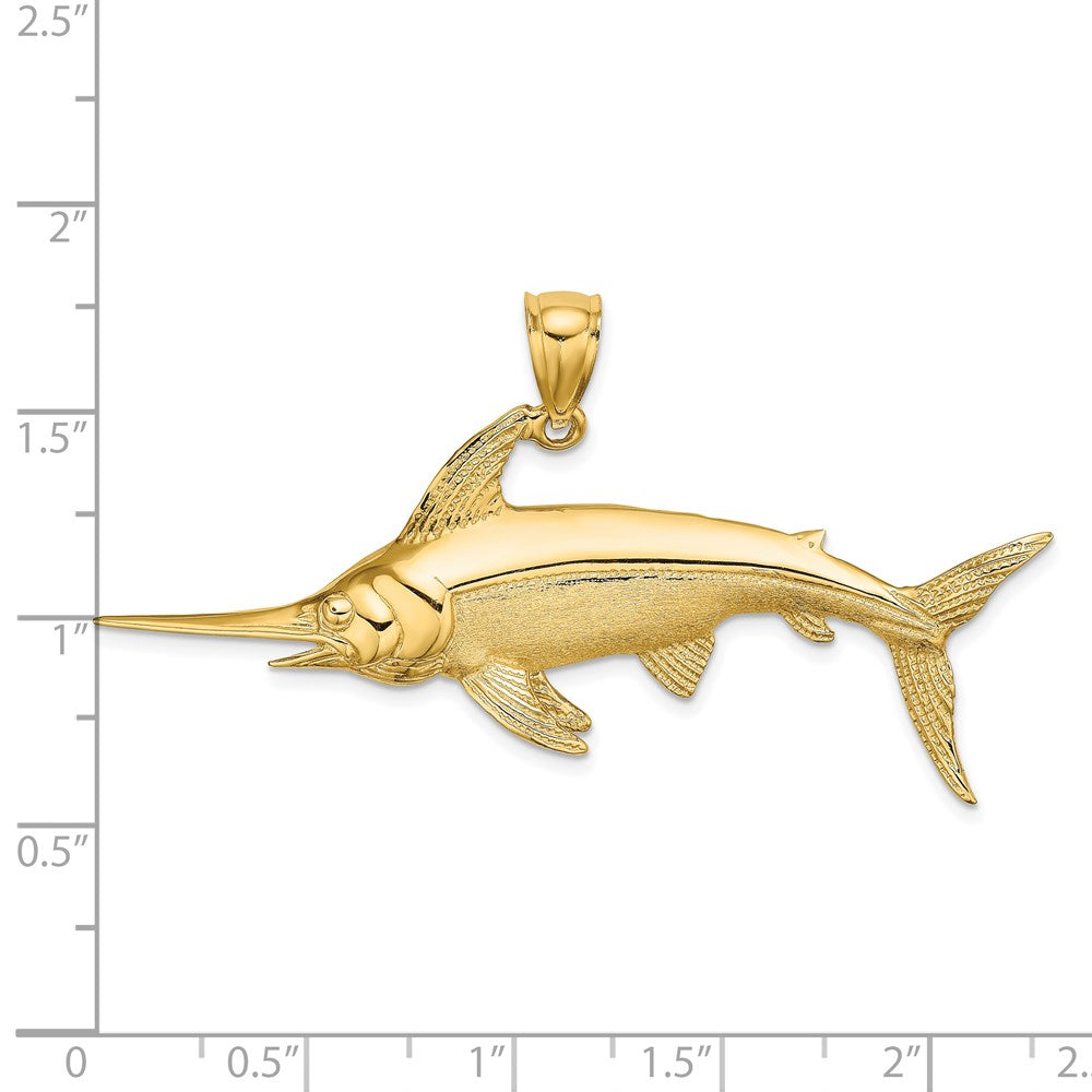 14K Gelbgold Schwertfisch-Charm, 2D, poliert/satiniert