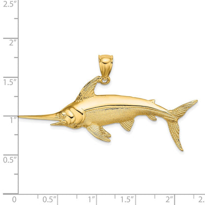 14K Gelbgold Schwertfisch-Charm, 2D, poliert/satiniert