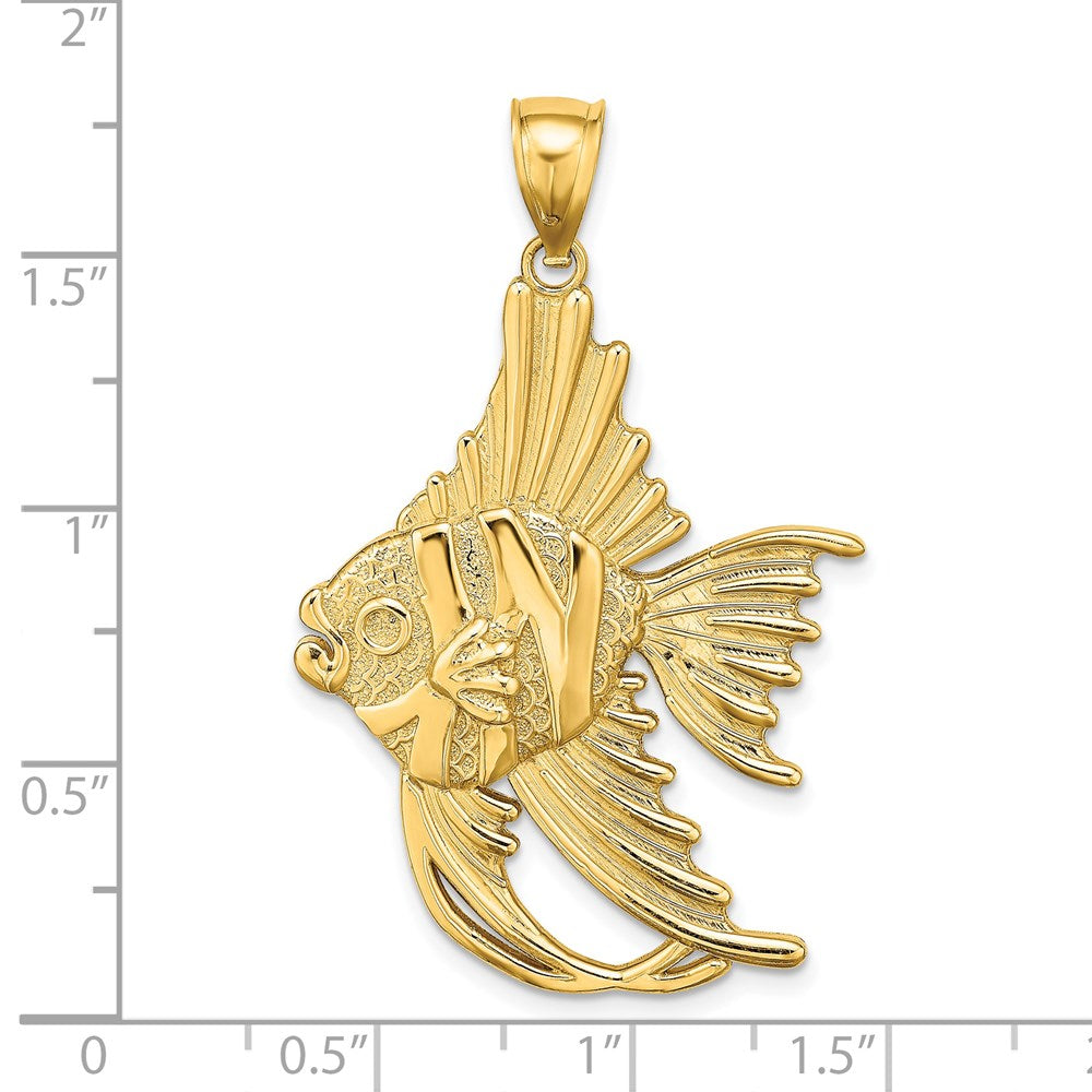 14K Gelbgold Charm „Großer Engelfisch“ mit strukturierter Oberfläche