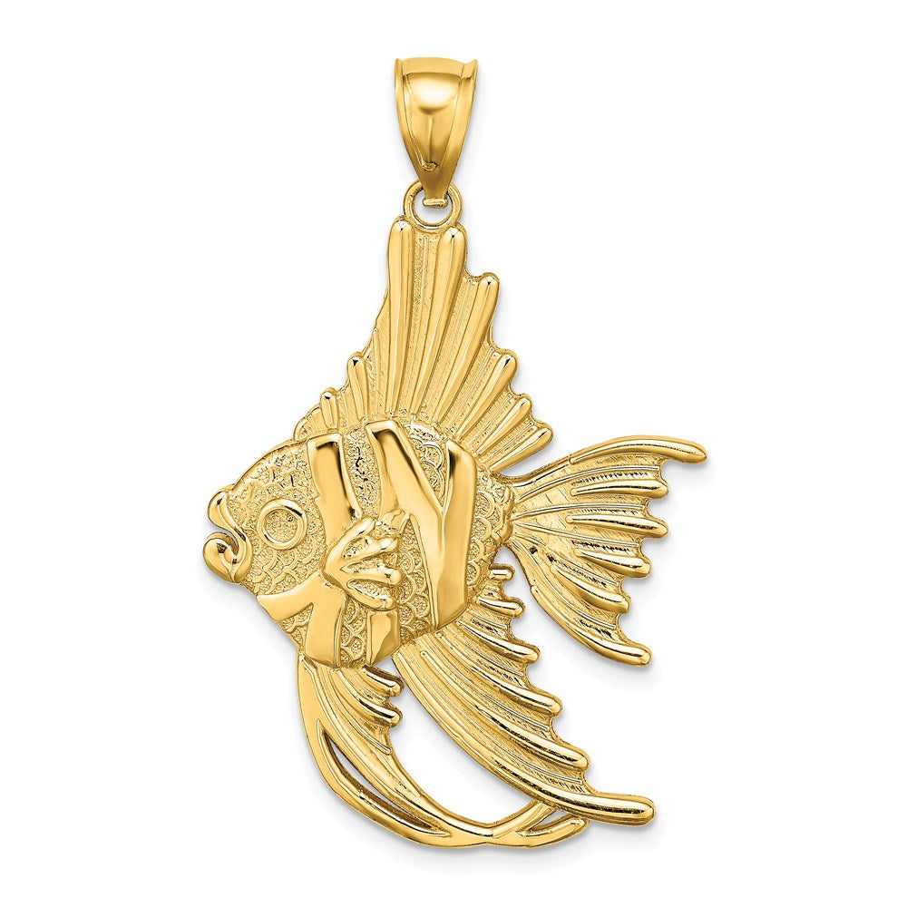 14K Gelbgold Charm „Großer Engelfisch“ mit strukturierter Oberfläche