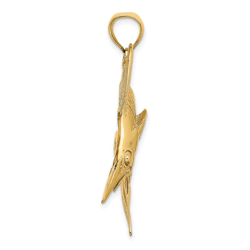 14K Gelbgold 2-D Poliert/Satin Blauer Marlin-Charm